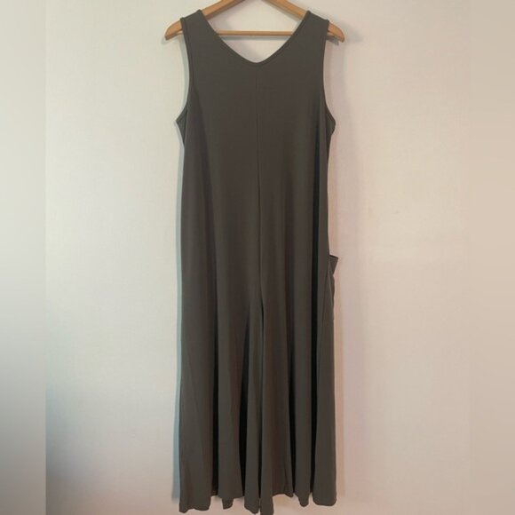 New Kim & Co Olive Green Cropped Gaucho Wide Leg Jumpsuit Size Large bin 4A - Picture 3 of 7